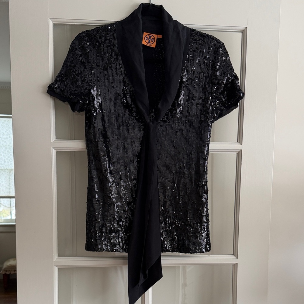 TORY BURCH GORGEOUS SEQUINED SILK LINED BLOUSE